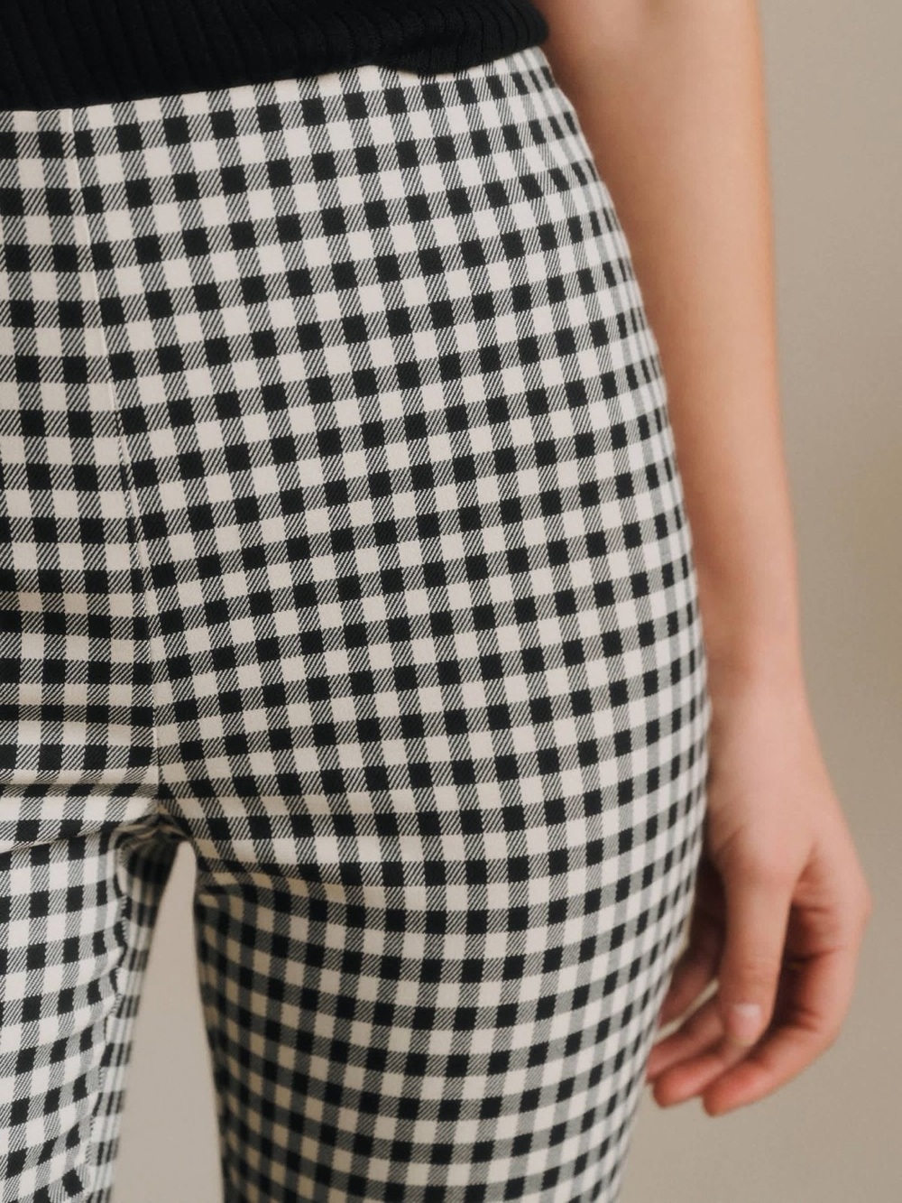 Vintage-Inspired Gingham Stretch High Waisted Flared Pants ~ black & white